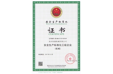 Safety production standardization certificate